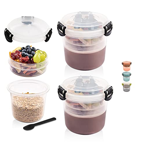 Overnight Oats Containers With Lids Set Of 2,20Oz Overnight Oats Jars,Leakproof Food Storage Containers For Oatmeal,Yogurt With Spoon,Cereal Milk Breakfast On The Go Cups,Meal Prep Container #TOP27
