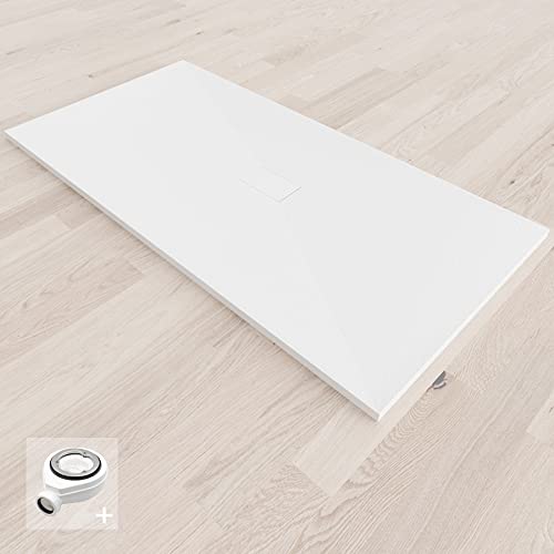 BAYA Receveur de douche extra-plat aspect pierre ardoise Blanc 100 x 180 cm + bonde