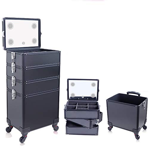 Preisvergleich Produktbild JCJC Kosmetikkoffer Trolley Visagisten Trolley Schminkkoffer mit LED Beleuchtung, Kosmetikspiegel, Steckdose,4 Räder für Reisen Arbeiten,Trolley Kosmetikkoffer,Schmuckkoffer Schminkkoffer Friseurk