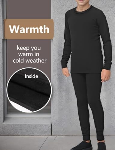 2 Sets Youth Boys Thermal Base Layer Long Johns Compression Leggings and Shirts Fleece Lined Underwear for Kids Girls2