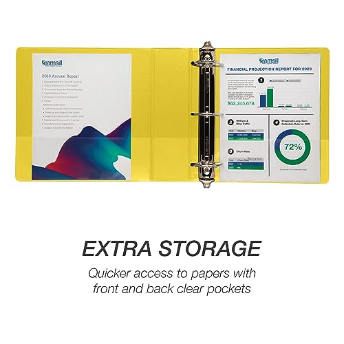 Image of Samsill Durable 3 inch 3 Ring Binder, D Ring Binder, 100% Recycled Chipboard, Yellow, 12 Pack