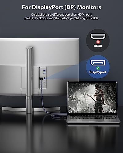 Kabel USB C DisplayPort 8 K@60 Hz Maxonar 2 m/6,6 stopy 4 k@60 Hz/144 Hz/120 Hz 5 K@60 Hz 2 K@240 Hz Thunderbolt 3 do DisplayPort kabel HBR3 DP1.4 dla MacBook Pro, Mac mini, Dell XPS VESA certyfikowany