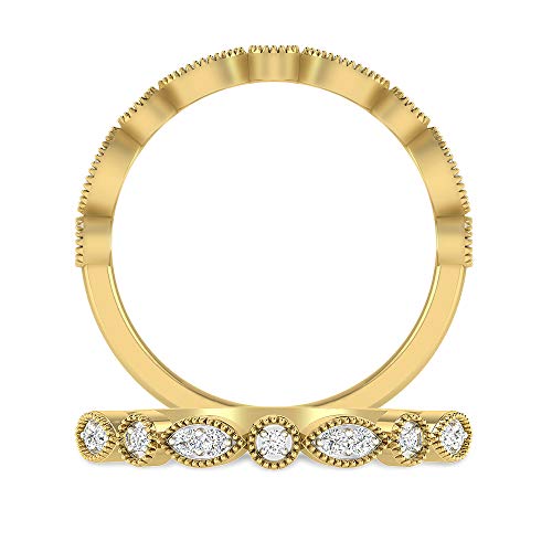 Inspereza 1/10 Carat 10kt Gold Round Diamond Petite Milgrain Wedding Anniversary Stackable Band. (H-I Color, I2-I3 Clarity)