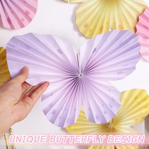 Image of Easy Joy 9Pcs Paper Butterfly Decorations Butterfly Party Decor Hanging Paper Butterfly Fan Pastel Paper Fans Paper Butterflies for Spring Baby Shower Girls Room Wall Classroom Fairy Birthday