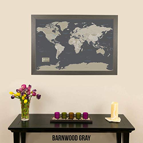 Push Pin Travel Maps Earth Toned World With Barnwood Gray Frame And Pins - 27.5 Inches X 39.5 Inches #TOP1