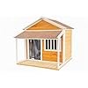 Indoor-Outdoor Wooden Dog House, Porch, Asphalt Roof, Plastic Door Curtain, Ventilation Windows, Brown, Weatherproof, Small to Medium Dog, Puppy Kennel