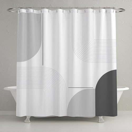 Rideau de douche boho noir et blanc 75x190 cm lavable en tissu minimaliste pour salle de bain