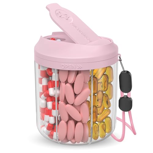 Hionxmga Pill Dispenser with 7 Large Compartments Pill Organizer for Travel with Anti-Mixing Design BPA-Free Pill Container with 20 Pcs Labels Pink