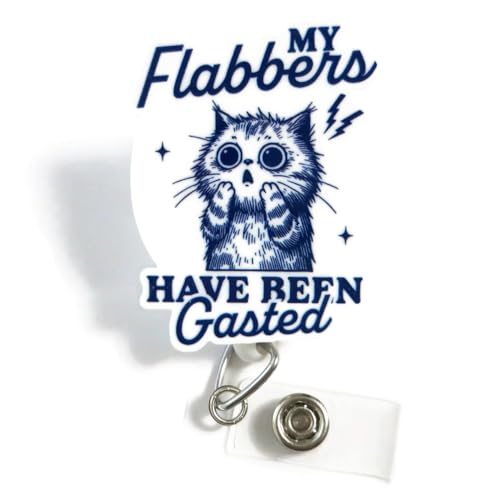 My Flabbers Have Been Gasted Badge Reel, Funny Cat Badge Holder for Nurses and Office Workers, Cute Retractable Badge Clip, Unique ID Holder Accessory, Funny Meme Badge Reel
