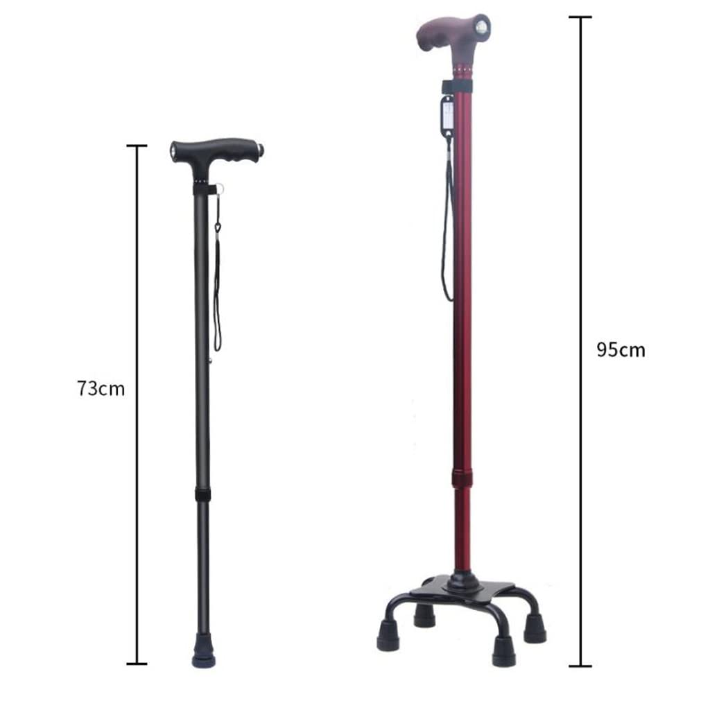 Stampelle a Doppio Uso per Anziani, Bastone Antiscivolo, a Quattro Gambe, telescopico Illuminato Leggero, a Quattro Angoli