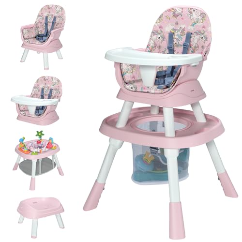 Image of Baby High Chair with Activity Center, 8-in-1 Convertible High Chairs for Babies and Toddlers with Baby Toys, Highchair for Ages 6-120 Months (Pink)