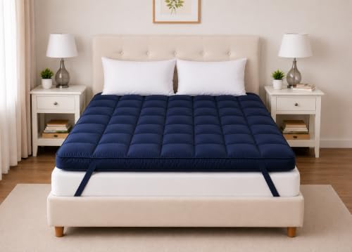 Texlux 2000 GSM Premium Microfiber Mattress Topper King Size (72 x 78 Inch) | Extra Soft Quilted Mattress Pad with Elastic Corner Straps | Breathable Hotel Style Mattress Protector | Dark Blue - Image 3
