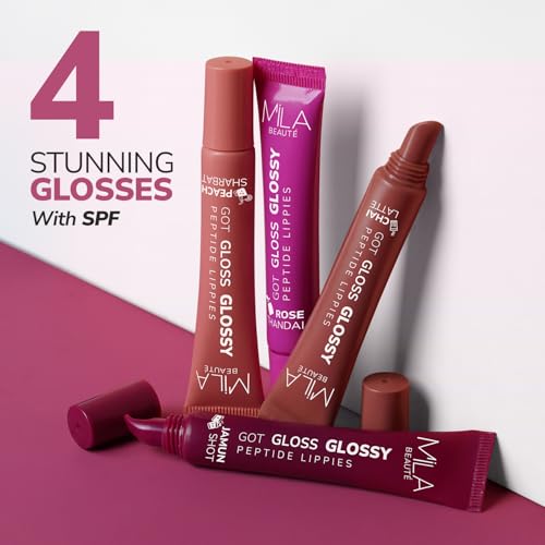 Image of Mila Beaute Peptide Lip Gloss Balm I With SPF & Hyaluronic Acid I Plump & Fuller Lips I Hydrating & Shiny Lip Balm Non Sticky I Highly Pigmented I Soft & Nourished Lips - Peach Sharbat