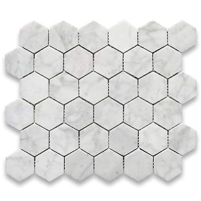 Bianco Carrara White Marble HONED 2" Hexagon Mosaic Tile -50 Sheets