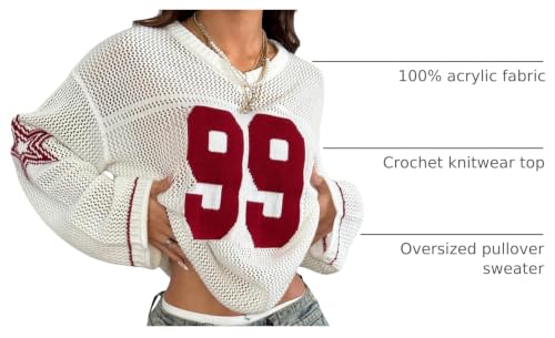 Image of Verdusa Women's Y2k Crochet Tops Jersey Shirts Graphic Going Out Summer Outfits Oversized Streetwear