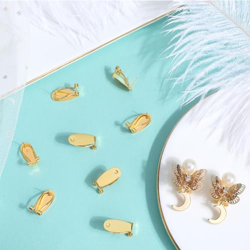 SOFPLATE 1 Box 30Pcs Clip Earring Post Fingernail Earring Post Backs Gold Brass French Hoop Studs Earring Blank with Flat Pad Posts Findings for jewellery Making Supplies DIY Diamond Resin Earrings - Image 4