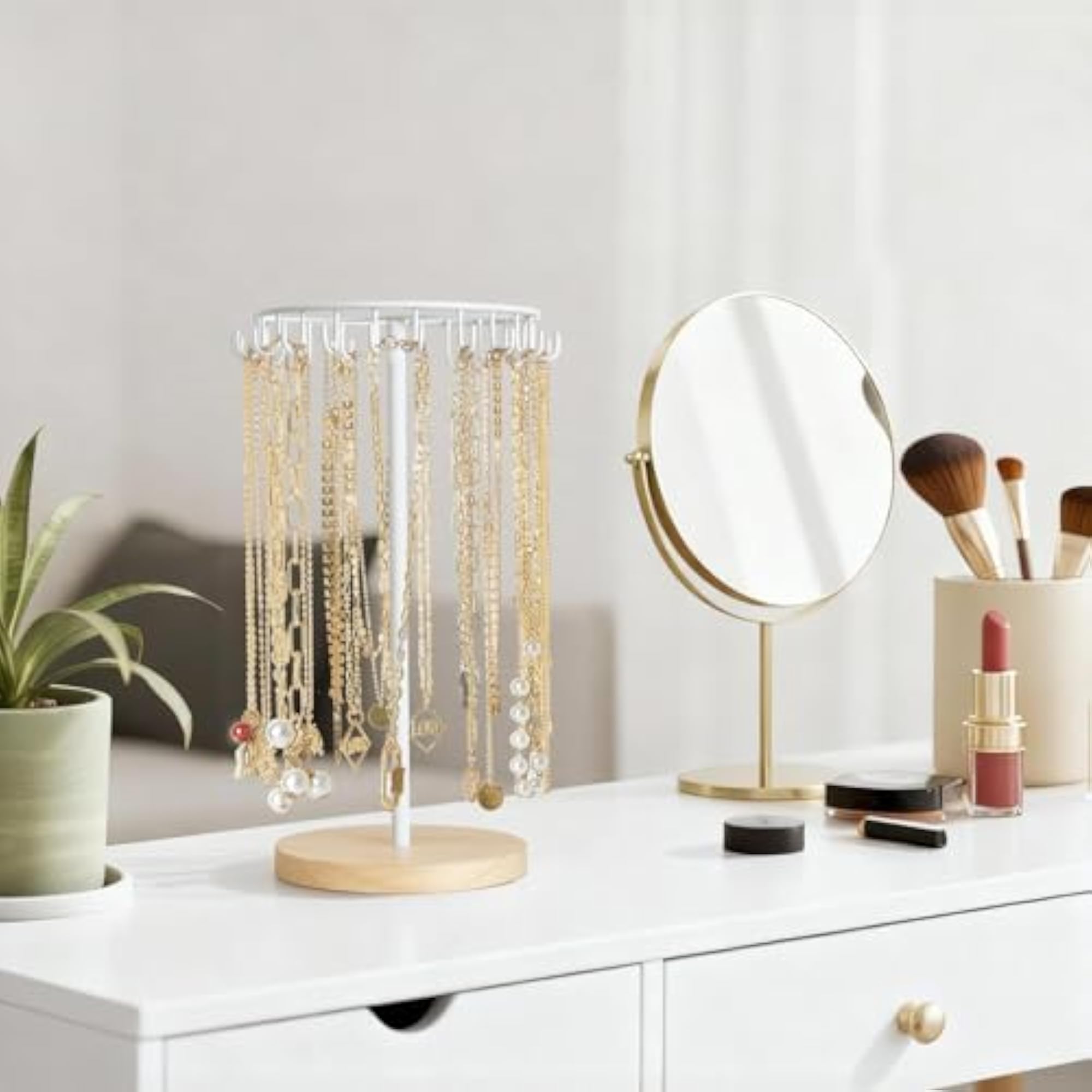 Necklace Holder Organizer, 22 Hooks White Jewelry Display Tree Stand