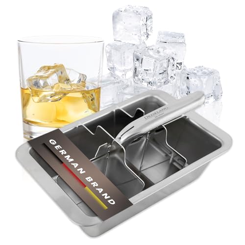 Dreiklang - be smart® 18/8 Edelstahl XXL Eiswürfelform Groß mit Hebeleinsatz für müheloses Entnehmen I Poliert I Lebensmittelecht & Langlebig Whiskey Longdrinks I Alternative zu Eissteinen