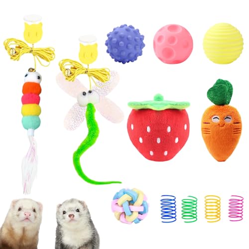 12 Pack Ferret Toys Set, Colorful Teething Balls Squeaky Toys Soft Rubber Balls Cute Ferret Plush Toy Interactive Sound for Ferret Rat Small Animals Cage Exercise Entertainment Chew Toys