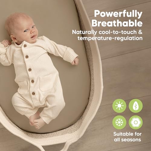 Image of 2-Pack Baby Bassinet Sheets Girl, Boy - 33x17 Viscose Derived from Bamboo Bedside Mattress Fitted Bassinet Sheets, Compatible with Halo Bassinest Swivel Sleeper, Baby Delight, Graco (Pecan)