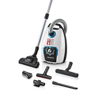 Bosch Staubsauger mit Beutel ProSilence Serie 8 BGB75XSIL, Bodenstaubsauger, ideal für Allergiker, Hygiene-Filter, 10 Jahre Motorgarantie, Hartbodendüse, langes Kabel, Made in Germany, 650 W, weiß