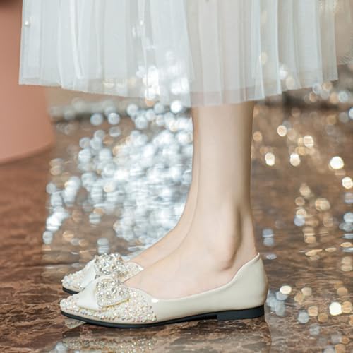 Rhinestones Ballet Flats for Women, Comfortable Bow Pointed Toe Work Slip On Walking Shoes, Women's Ballerina Flats for Dressy3