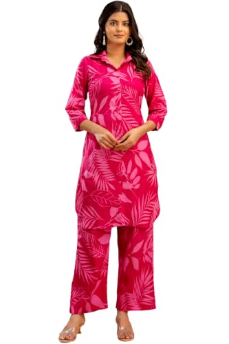 LABEL ADRIJA Pure Cotton Floral Printed Shirt Pant Cord Set for W...