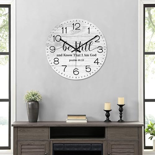 Cocoken 8H9NH3KR44ES Be Still And Know That I Am God Psalm 4612 Wall Clock Inspirational Large Wooden Wall Clocks Battery Operated 12 Inch Desk Clock Wall Art Modern Home Decor thumb #5