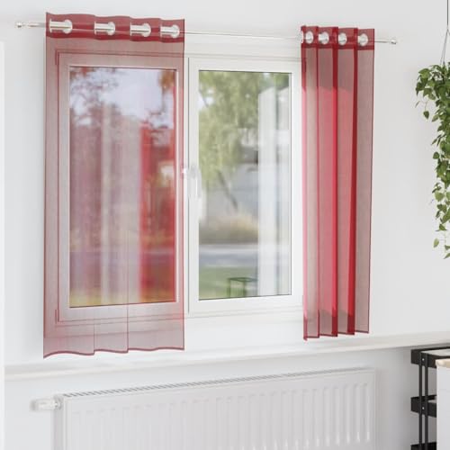 Tonture Cortinas de gasa con ojales, 2 unidades, color rojo vino, 140 x 175 cm, 100 % poliéster, transparente, para salón, dormitorio, con protección visual y protección solar, fácil de limpiar y