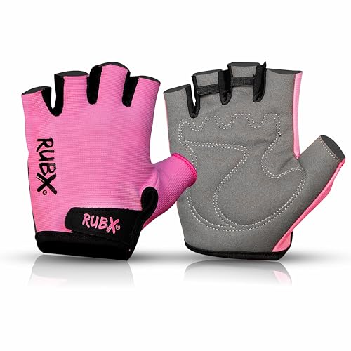 Image of RUBX Gym Gloves for Men & Women - Half Finger Workout Gloves for Weightlifting, Training, Fitness,Biking,Hand Protection & Grip Strength - Gym Accessories (Pink & Grey Size-M)