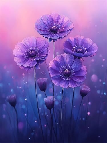 Cheerful painting de fleur violette peinture par numero adulte grand format