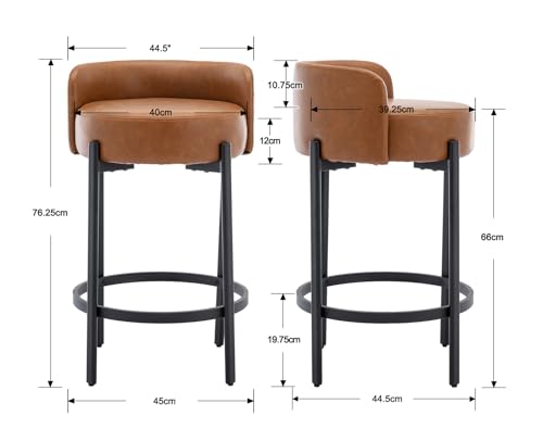 Image of CIMOTA Bar Stools Set of 4, PU Leather Counter Height Barstools with Low Back and Black Thickened Metal Legs, 26 Inch Modern Island Chairs for Kitchen Island, Bar(Brown, 4Pcs 26 inch Counter Stools)
