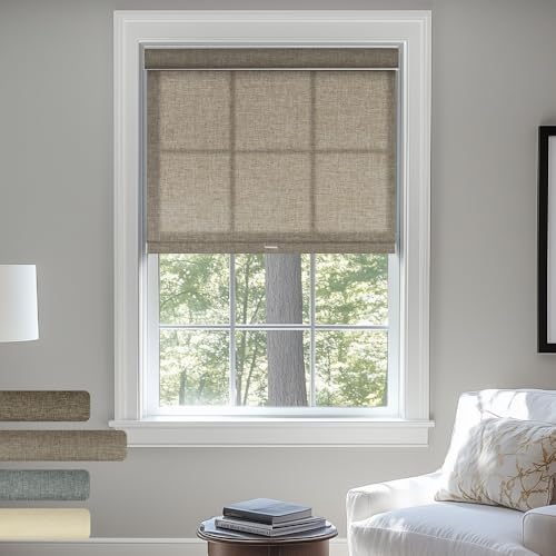 Sulugood Light Filtering Roller Shades, Cordless Linen Roller Window Blinds, Room Darkening with Cassette Valance Protecting Privacy Window Shades for Home Office Bedroom, Light Pink, 13