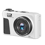 Luqeeg 88MP 8K Camera, 18X Zoom Autofocus, 3 Inch 180 Flip Screen, Dual Battery WiFi Mirrorless Camera with Lens Cap, 32GB Memory Card for Photography, Vlog, Recording Landscapes (White)
