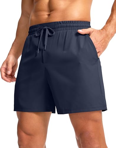 Soothfeel Men's Athletic Running Shorts with Zipper Pocket 5 Inch Quick Dry Tennis Gym Workout Shorts for Men(Navy, X-Small)