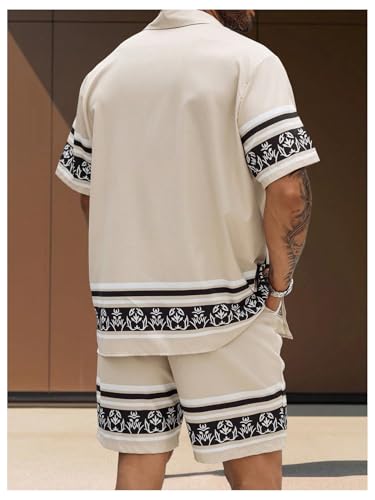 Men's Big and Tall 2 Piece Outfits Short Sleeve Button Up Vintage Shirts and Elastic Waist Beach Shorts2