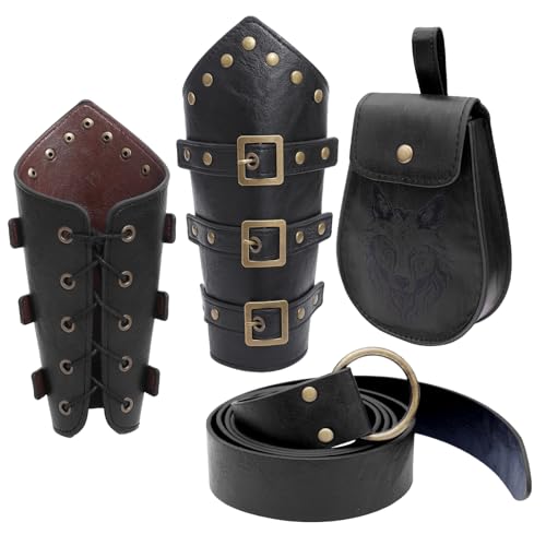 Ceinture médiévale en cuir véritable avec sac banane et protège-bras