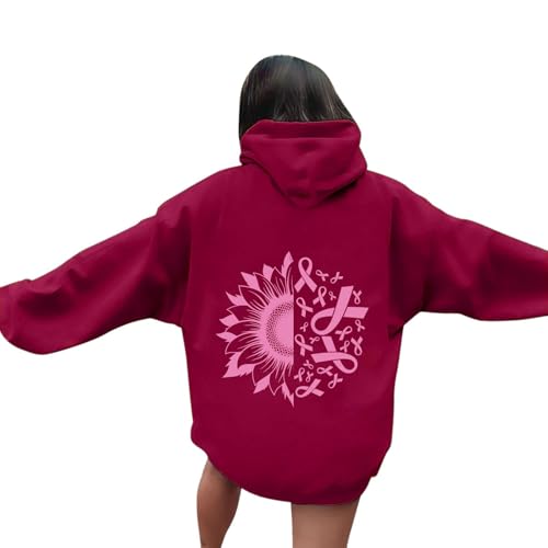 Sweat à capuche surdimensionné Octobre Rose pull brique M - 2