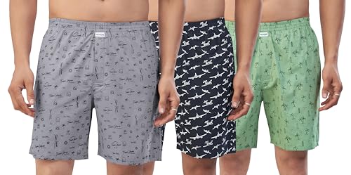 Image of Nermosa Men's Pure Cotton Printed Boxer Shorts - Soft, Breathable, All-Day Comfort (Pack of 3) | Boxers |