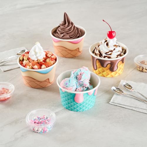 Image of Restaurantware Ice Cream Cups 50 Pack of 8 oz Leak-Resistant Disposable Dessert Bowl Frozen Yogurt Cup Round Paper Container For Cold And Hot Desserts