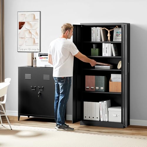 Sightlife Metal Garage Storage Cabinet with 2 Doors Lock Steel Tool Cabinets 4 Adjustable Shelves Lockable File Cabinet Tall Locker Organizer Steel Garage Cabinets Black 6 Sightlife Metal Garage Storage Cabinet with 2 Doors Lock Steel Tool Cabinets 4 Adjustable Shelves Lockable File Cabinet Tall Locker Organizer Steel Garage Cabinets Black - Image 6