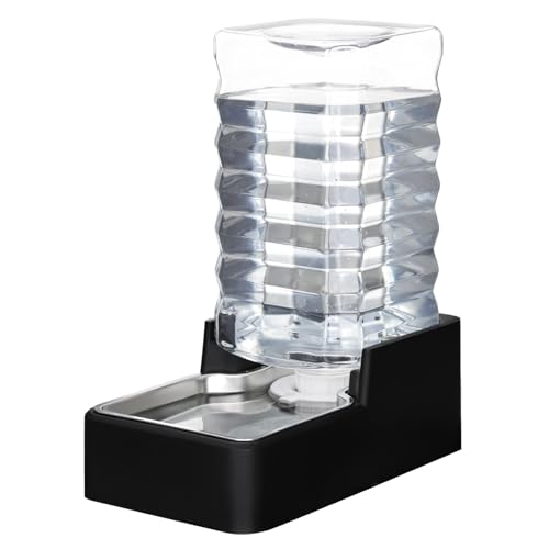 RIZZARI Stainless Steel Pet Water Feeder: 7.5L Gravity Waterer, Leak-Proof No-Spill Auto Refill - Keeps Floors Dry - Anti-Tip Base - Easy Clean - with Filter - for 25-35 LB Dogs - Home/Offic