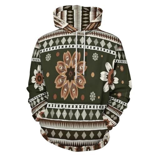 Sweat à capuche homme aztèque vert olive parfait pour vos soirées décontractées et fêtes
