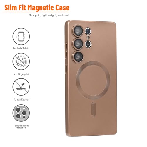 Image of Magnetic for Samsung Galaxy S25 Ultra Case,Soft Silicone Slim Fit Anti-Scratch Phone Case Cover with Camera Protection,Compatible with MagSafe,Brown