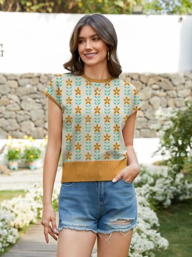 Image of UNCLECAT Short Sleeve Sweater for Women Knit Fall Pullover Tops | Crew Neck,Cap Sleeve,Lightweight,Basic ,Soft Fabric,Spring Summer Fall Outfits, Trendy 2026,Business Casual Tops