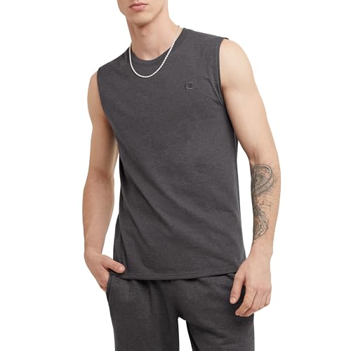 Champion Mens Classic Jersey Muscle Tee Shirt, Granite Heather, Large US