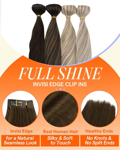 Image of Full Shine Invisi Edge Seamless Hair Extensions Clip in, Invisible PU Weft