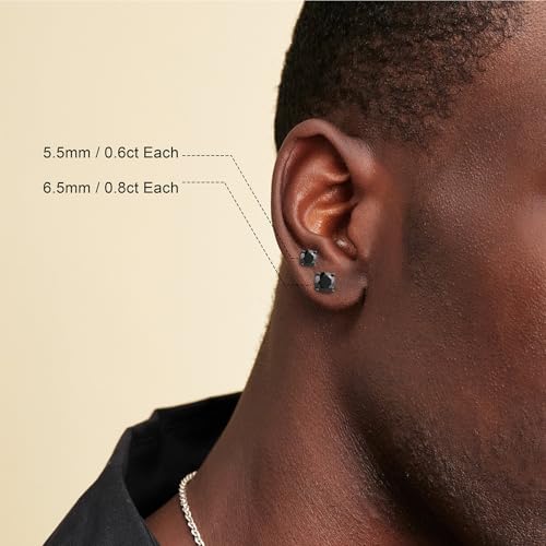 KRKC&CO Moissanite Earrings for Men, Gift for Him, Gold/Black/White Earrings Studs, S925 Sterling Silver Hypoallergenic, Dazzling, 4-Prong, 1.2-3.0CT, D Color, VVS12