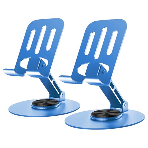 Lusosh Universal Metal Cell Phone Stand, Multi-Angel Adjustable 360° Rotation Non-Slip Metal Phone Stand Compatible with iPhone 17 16 Pro Max and All Smartphones (Blue&Blue)