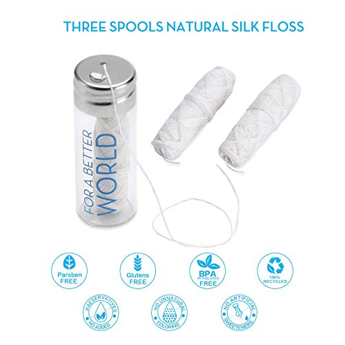 GOGRS Dental Floss Three Natural Silk Spools Total 99yds/90m 100% Biodegradable with Refillable Glass Holder Eco-Friendly Zero Waste Oral Care - Thumbnail 3